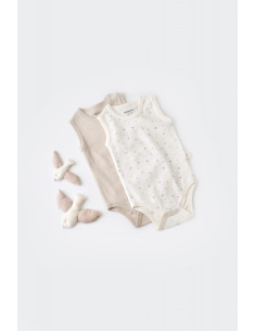 UP-BC-CSY5703-6,Set 2 body-uri fara maneci bebe unisex -100% bumbac organic - Ecru cu buline, Baby Cosy