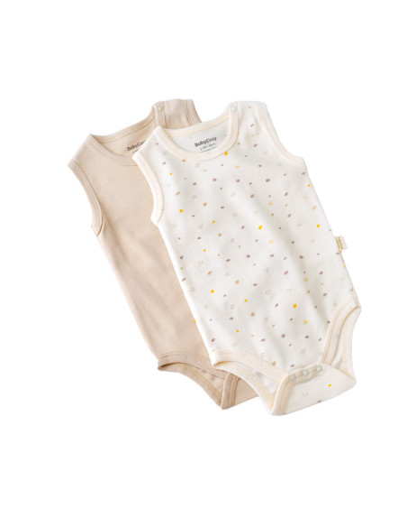 UP-BC-CSY5703-6,Set 2 body-uri fara maneci bebe unisex -100% bumbac organic - Ecru cu buline, Baby Cosy