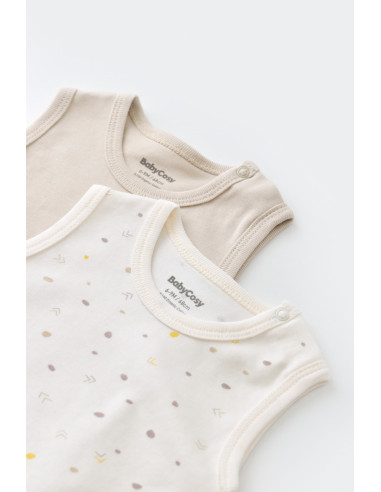 UP-BC-CSY5703-6,Set 2 body-uri fara maneci bebe unisex -100% bumbac organic - Ecru cu buline, Baby Cosy