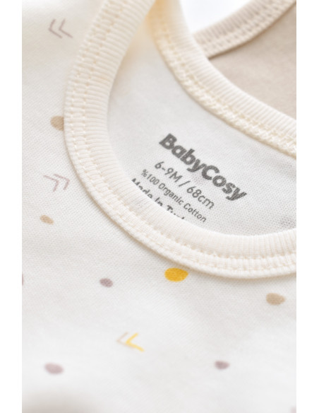 UP-BC-CSY5703-6,Set 2 body-uri fara maneci bebe unisex -100% bumbac organic - Ecru cu buline, Baby Cosy