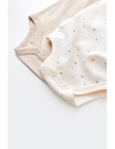 UP-BC-CSY5703-6,Set 2 body-uri fara maneci bebe unisex -100% bumbac organic - Ecru cu buline, Baby Cosy
