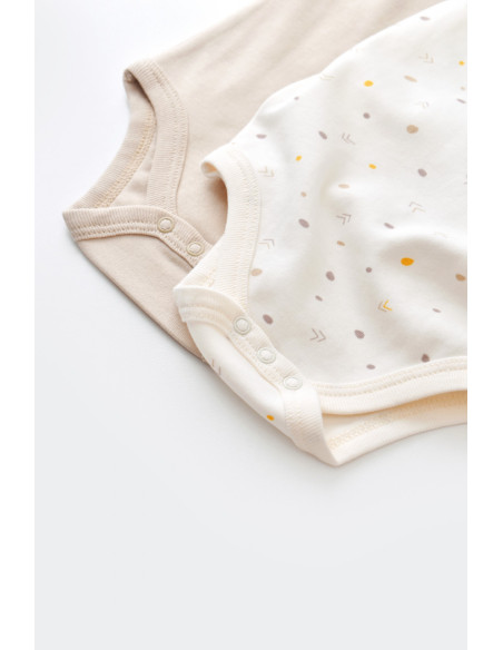 UP-BC-CSY5703-6,Set 2 body-uri fara maneci bebe unisex -100% bumbac organic - Ecru cu buline, Baby Cosy