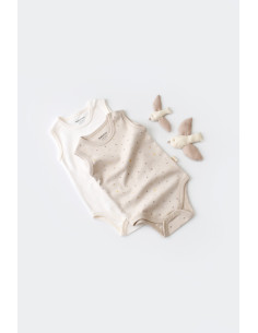 UP-BC-CSY5704-0,Set 2 body-uri fara maneci bebe unisex -100% bumbac organic - Crem cu buline, Baby Cosy