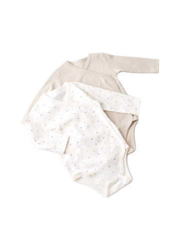 UP-BC-CSY5756-0,Set 2 body-uri cu maneca lunga petrecute bebe unisex -100% bumbac organic - Ecru cu buline, Baby Cosy