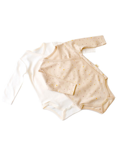 UP-BC-CSY5757-0,Set 2 body-uri cu maneca lunga petreceute bebe unisex -100% bumbac organic - Crem cu buline, Baby Cosy