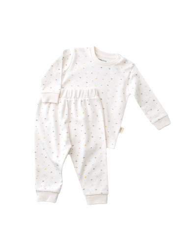 UP-BC-CSY2010-3,Set bluzita cu maneca lunga si panataloni lungi - bumbac organic 100% - Ecru cu buline, Baby Cosy (Marime: 3-6 L