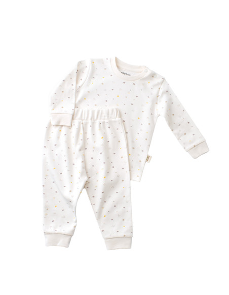 UP-BC-CSY2010-3,Set bluzita cu maneca lunga si panataloni lungi - bumbac organic 100% - Ecru cu buline, Baby Cosy (Marime: 3-6 L
