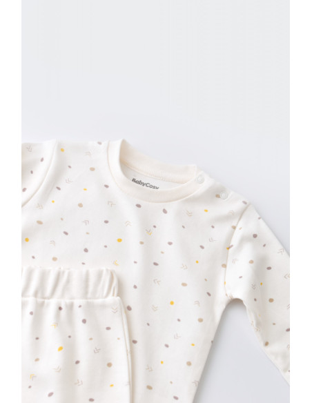 UP-BC-CSY2010-3,Set bluzita cu maneca lunga si panataloni lungi - bumbac organic 100% - Ecru cu buline, Baby Cosy (Marime: 3-6 L