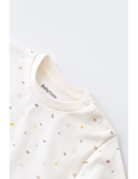 UP-BC-CSY2010-3,Set bluzita cu maneca lunga si panataloni lungi - bumbac organic 100% - Ecru cu buline, Baby Cosy (Marime: 3-6 L