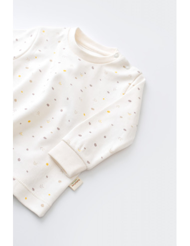 UP-BC-CSY2010-3,Set bluzita cu maneca lunga si panataloni lungi - bumbac organic 100% - Ecru cu buline, Baby Cosy (Marime: 3-6 L