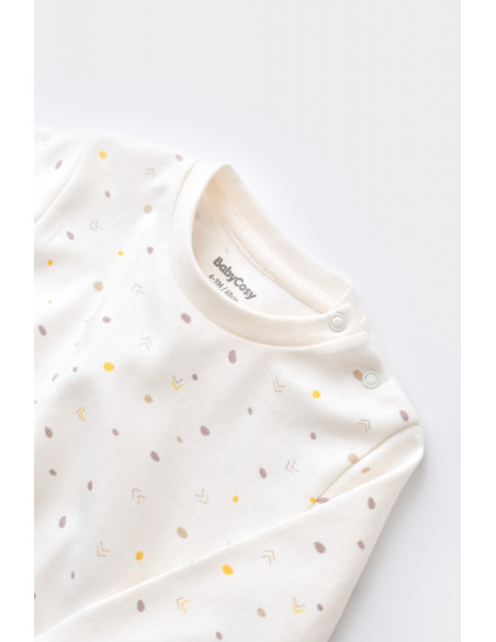UP-BC-CSY2010-3,Set bluzita cu maneca lunga si panataloni lungi - bumbac organic 100% - Ecru cu buline, Baby Cosy (Marime: 3-6 L