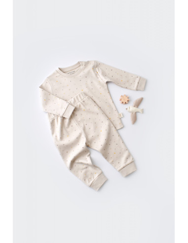 UP-BC-CSY2011-3,Set bluzita cu maneca lunga si panataloni lungi - bumbac organic 100% - Crem cu buline, Baby Cosy