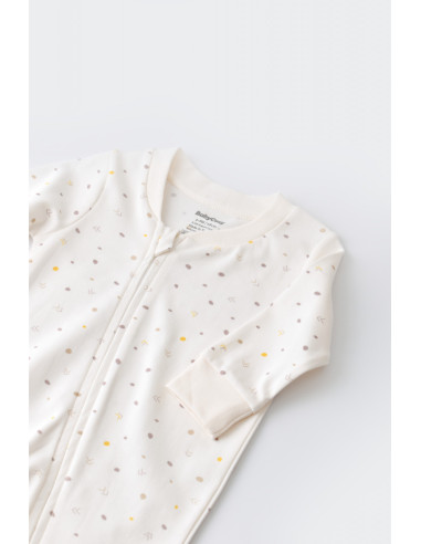 UP-BC-CSY3039-3,Salopeta cu fermoar cu maneca lunga si panataloni lungi - 100%bumbac organic - Ecru cu buline, Baby Cosy