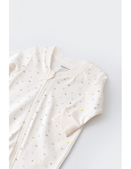UP-BC-CSY3039-3,Salopeta cu fermoar cu maneca lunga si panataloni lungi - 100%bumbac organic - Ecru cu buline, Baby Cosy