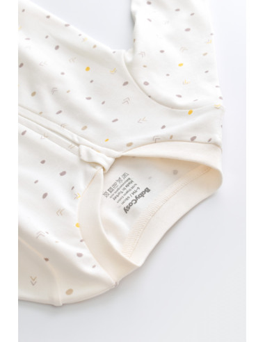 UP-BC-CSY3039-3,Salopeta cu fermoar cu maneca lunga si panataloni lungi - 100%bumbac organic - Ecru cu buline, Baby Cosy