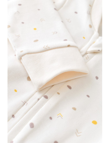 UP-BC-CSY3039-3,Salopeta cu fermoar cu maneca lunga si panataloni lungi - 100%bumbac organic - Ecru cu buline, Baby Cosy