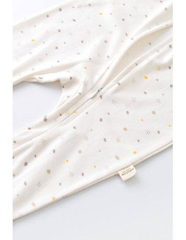 UP-BC-CSY3039-3,Salopeta cu fermoar cu maneca lunga si panataloni lungi - 100%bumbac organic - Ecru cu buline, Baby Cosy