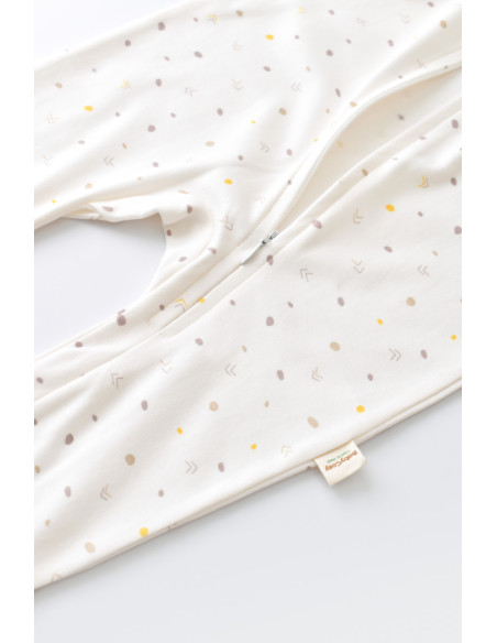 UP-BC-CSY3039-3,Salopeta cu fermoar cu maneca lunga si panataloni lungi - 100%bumbac organic - Ecru cu buline, Baby Cosy