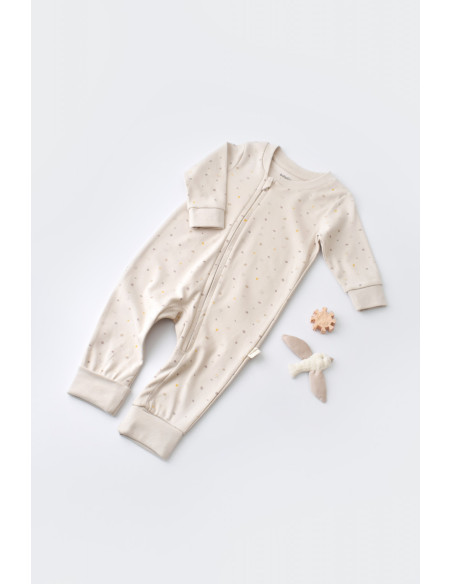 UP-BC-CSY3040-3,Salopeta cu fermoar cu maneca lunga si panataloni lungi - 100%bumbac organic - Crem cu buline, Baby Cosy