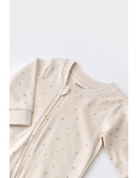 UP-BC-CSY3040-3,Salopeta cu fermoar cu maneca lunga si panataloni lungi - 100%bumbac organic - Crem cu buline, Baby Cosy