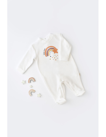 UP-BC-CSYK6000-0,Salopeta Curcubeu cu maneca lunga si botosei din 80%bumbac organic si 20% poliester - Ecru, Baby Cosy