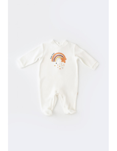 UP-BC-CSYK6000-0,Salopeta Curcubeu cu maneca lunga si botosei din 80%bumbac organic si 20% poliester - Ecru, Baby Cosy