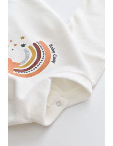UP-BC-CSYK6000-0,Salopeta Curcubeu cu maneca lunga si botosei din 80%bumbac organic si 20% poliester - Ecru, Baby Cosy