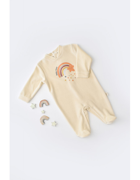 UP-BC-CSYK6001-0,Salopeta Curcubeu cu maneca lunga si botosei din 80%bumbac organic si 20% poliester - Crem, Baby Cosy
