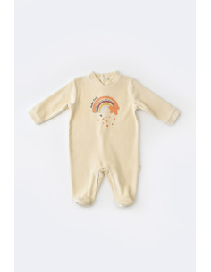 UP-BC-CSYK6001-0,Salopeta Curcubeu cu maneca lunga si botosei din 80%bumbac organic si 20% poliester - Crem, Baby Cosy 2