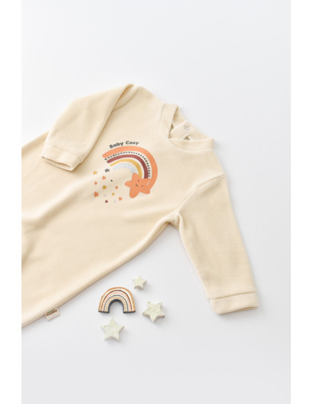 UP-BC-CSYK6001-0,Salopeta Curcubeu cu maneca lunga si botosei din 80%bumbac organic si 20% poliester - Crem, Baby Cosy