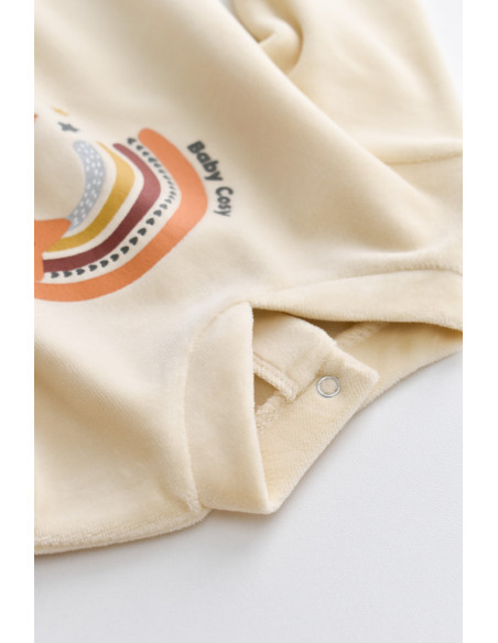 UP-BC-CSYK6001-0,Salopeta Curcubeu cu maneca lunga si botosei din 80%bumbac organic si 20% poliester - Crem, Baby Cosy