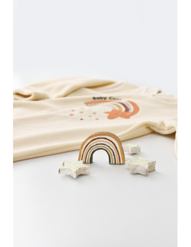 UP-BC-CSYK6001-0,Salopeta Curcubeu cu maneca lunga si botosei din 80%bumbac organic si 20% poliester - Crem, Baby Cosy