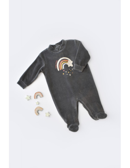 UP-BC-CSYK6002-3,Salopeta Curcubeu cu maneca lunga si botosei din 80%bumbac organic si 20% poliester - Antracit, Baby Cosy