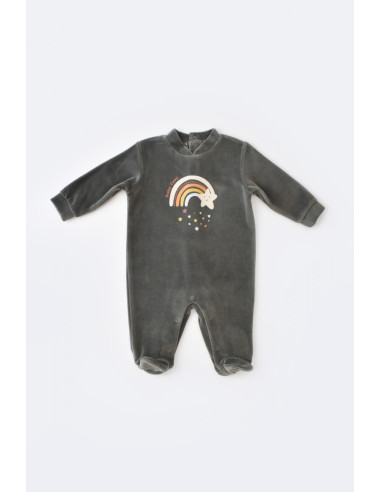 UP-BC-CSYK6002-3,Salopeta Curcubeu cu maneca lunga si botosei din 80%bumbac organic si 20% poliester - Antracit, Baby Cosy