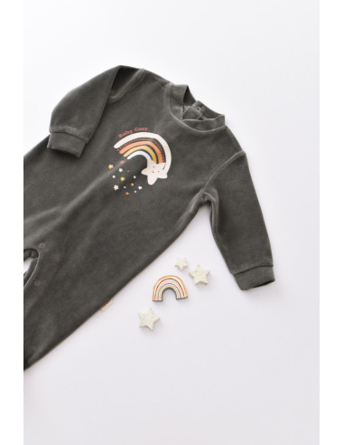 UP-BC-CSYK6002-3,Salopeta Curcubeu cu maneca lunga si botosei din 80%bumbac organic si 20% poliester - Antracit, Baby Cosy