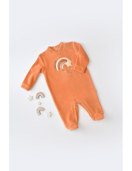 UP-BC-CSYK6003-0,Salopeta Curcubeu cu maneca lunga si botosei din 80%bumbac organic si 20% poliester - Portocaliu, Baby Cosy (Ma