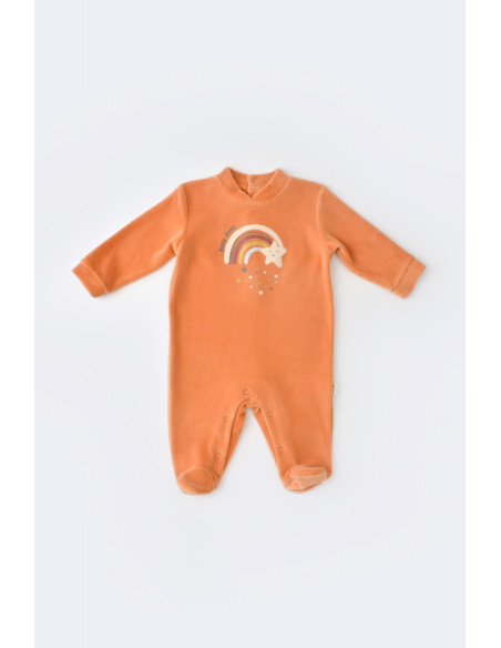 UP-BC-CSYK6003-0,Salopeta Curcubeu cu maneca lunga si botosei din 80%bumbac organic si 20% poliester - Portocaliu, Baby Cosy (Ma