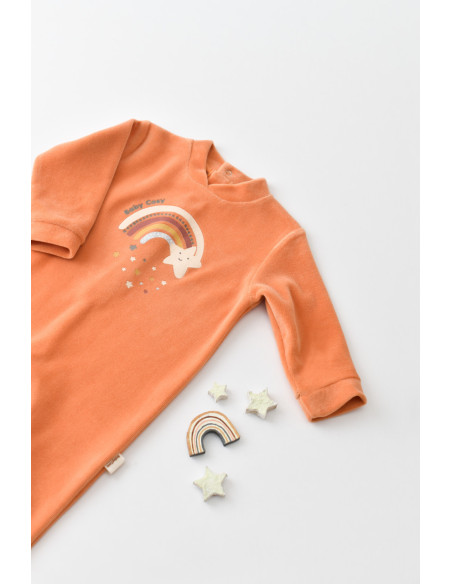 UP-BC-CSYK6003-0,Salopeta Curcubeu cu maneca lunga si botosei din 80%bumbac organic si 20% poliester - Portocaliu, Baby Cosy (Ma