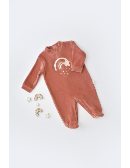 UP-BC-CSYK6004-0,Salopeta Curcubeu cu maneca lunga si botosei din 80%bumbac organic si 20% poliester - Caramiziu, Baby Cosy