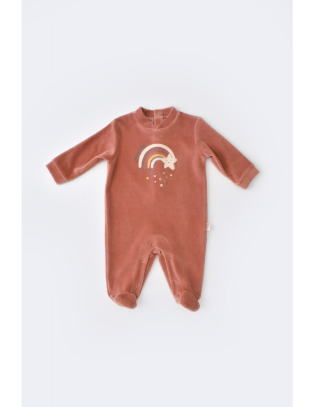 UP-BC-CSYK6004-0,Salopeta Curcubeu cu maneca lunga si botosei din 80%bumbac organic si 20% poliester - Caramiziu, Baby Cosy