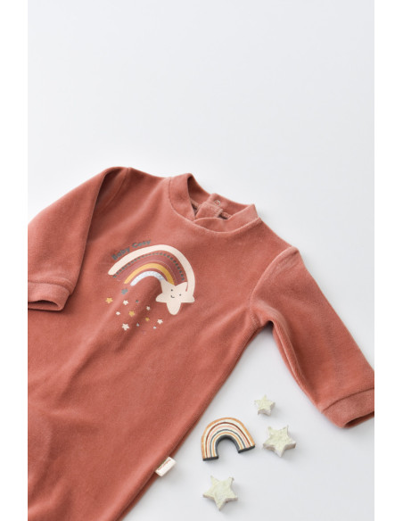 UP-BC-CSYK6004-0,Salopeta Curcubeu cu maneca lunga si botosei din 80%bumbac organic si 20% poliester - Caramiziu, Baby Cosy