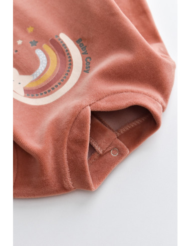 UP-BC-CSYK6004-0,Salopeta Curcubeu cu maneca lunga si botosei din 80%bumbac organic si 20% poliester - Caramiziu, Baby Cosy