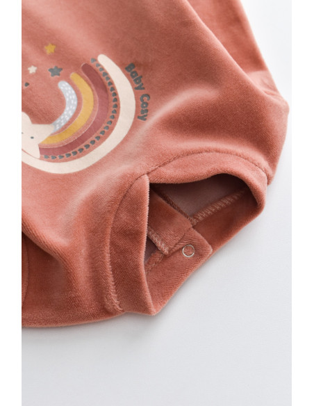 UP-BC-CSYK6004-0,Salopeta Curcubeu cu maneca lunga si botosei din 80%bumbac organic si 20% poliester - Caramiziu, Baby Cosy