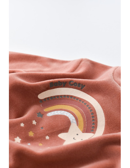 UP-BC-CSYK6004-0,Salopeta Curcubeu cu maneca lunga si botosei din 80%bumbac organic si 20% poliester - Caramiziu, Baby Cosy