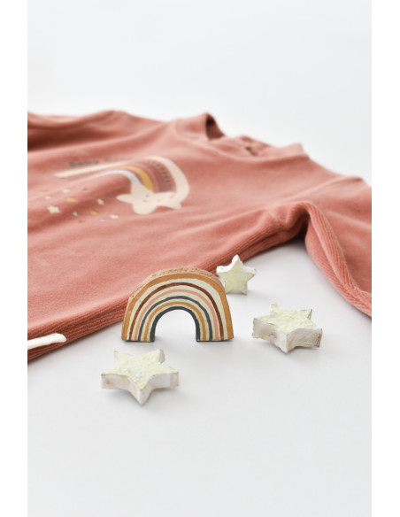 UP-BC-CSYK6004-0,Salopeta Curcubeu cu maneca lunga si botosei din 80%bumbac organic si 20% poliester - Caramiziu, Baby Cosy