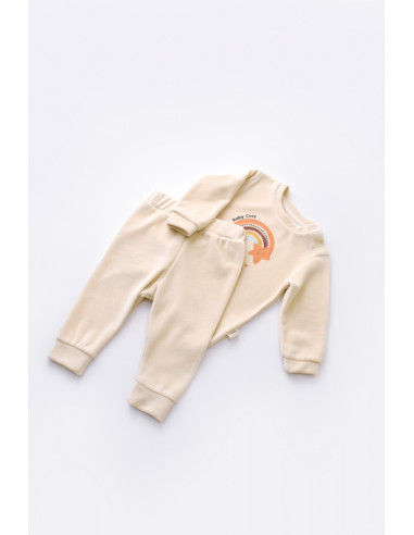 UP-BC-CSYK6006-3,Set Curcubeu cu bluzita cu maneca lunga si panataloni lungi din 80%bumbac organic si 20% poliester - Crem, Baby