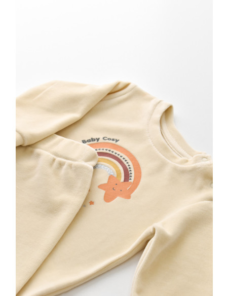 UP-BC-CSYK6006-3,Set Curcubeu cu bluzita cu maneca lunga si panataloni lungi din 80%bumbac organic si 20% poliester - Crem, Baby