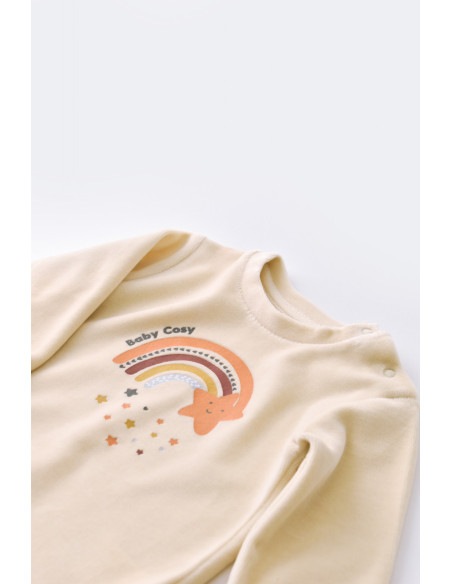 UP-BC-CSYK6006-3,Set Curcubeu cu bluzita cu maneca lunga si panataloni lungi din 80%bumbac organic si 20% poliester - Crem, Baby