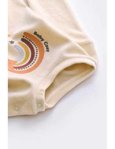 UP-BC-CSYK6006-3,Set Curcubeu cu bluzita cu maneca lunga si panataloni lungi din 80%bumbac organic si 20% poliester - Crem, Baby