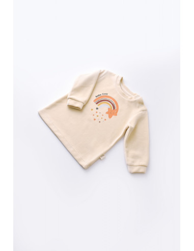UP-BC-CSYK6006-3,Set Curcubeu cu bluzita cu maneca lunga si panataloni lungi din 80%bumbac organic si 20% poliester - Crem, Baby